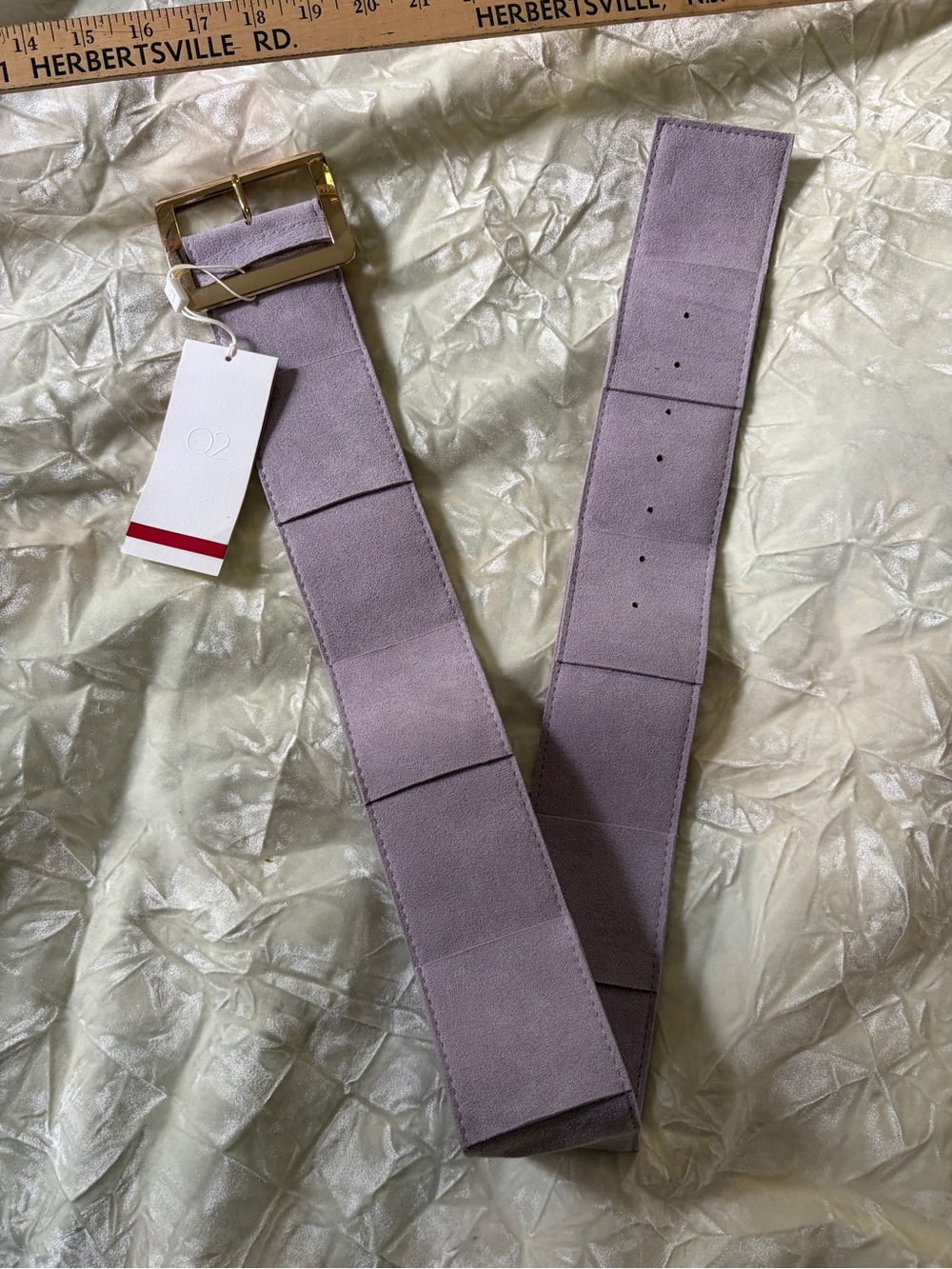 Q2 Wide Faux Suede Belt in Mauve with Gold Buckle